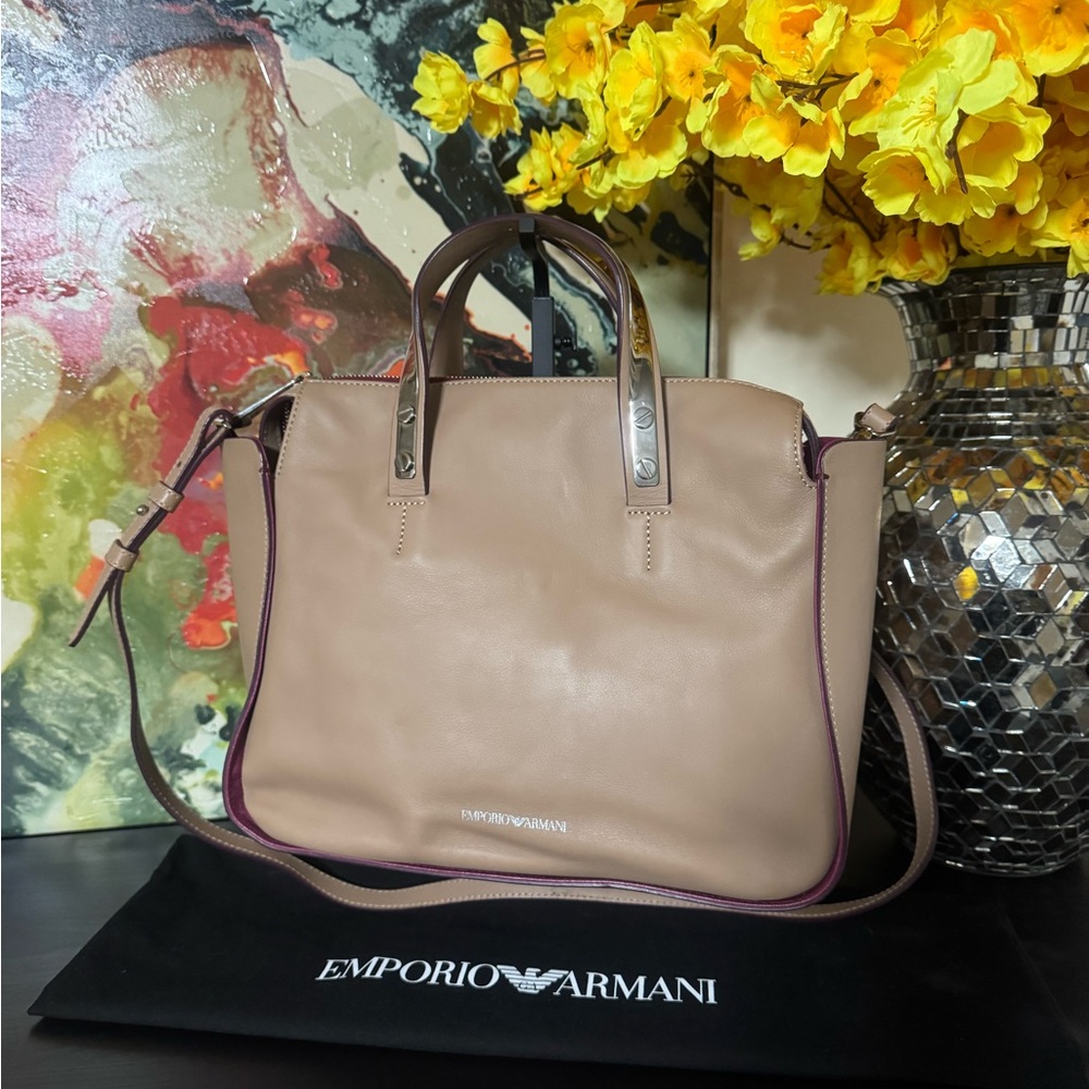 Emporio Armani Beige and Purple Satchel